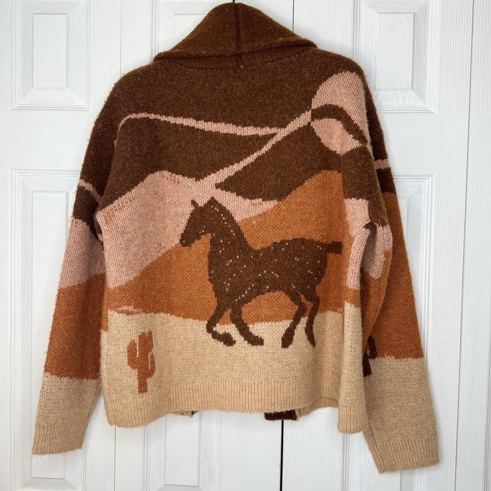 Lucky Brand Santa Fe Cactus Horse Cardigan Sweater Womens Medium Western Boho - Picture 3 of 8